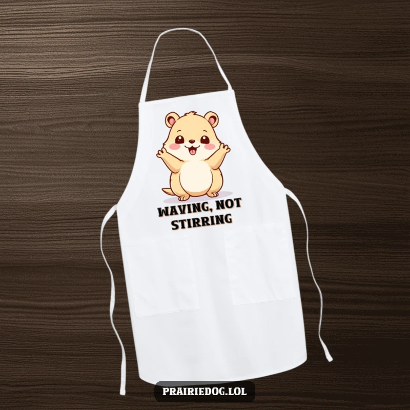 Funny prairie dog waving energetically on a functional apron, adding a splash of cheer to cooking and baking.