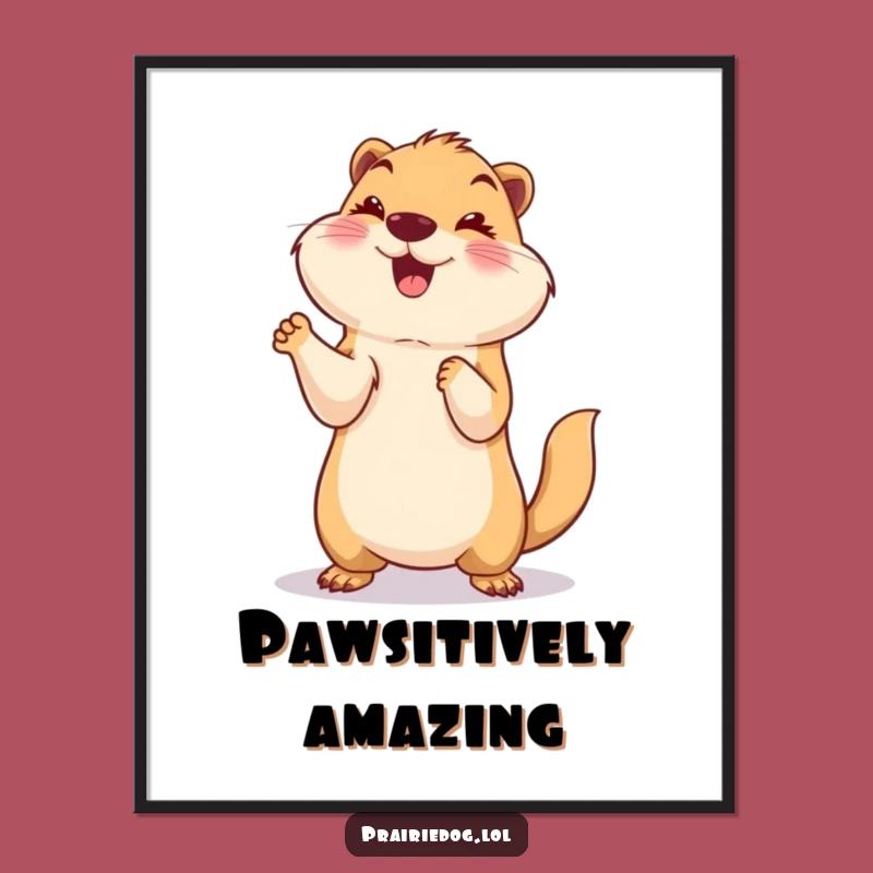 Funny Paws Up Prairie Dog Digital Art, Smiling Celebration Printable, Hilarious Gift