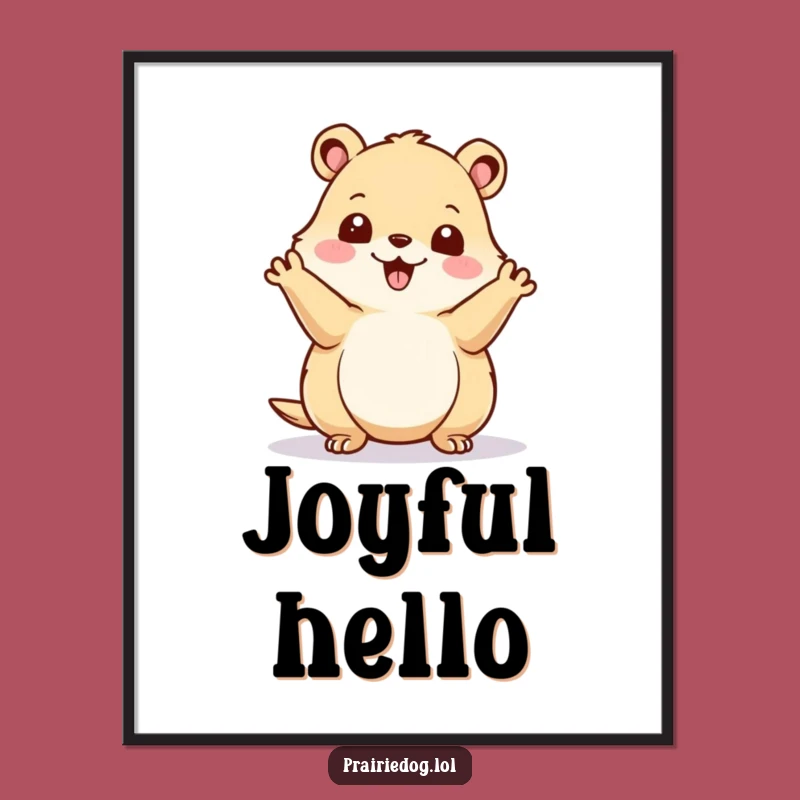 Funny Prairie Dog Digital Art - Happy Waving Instant Download, Perfect Gift