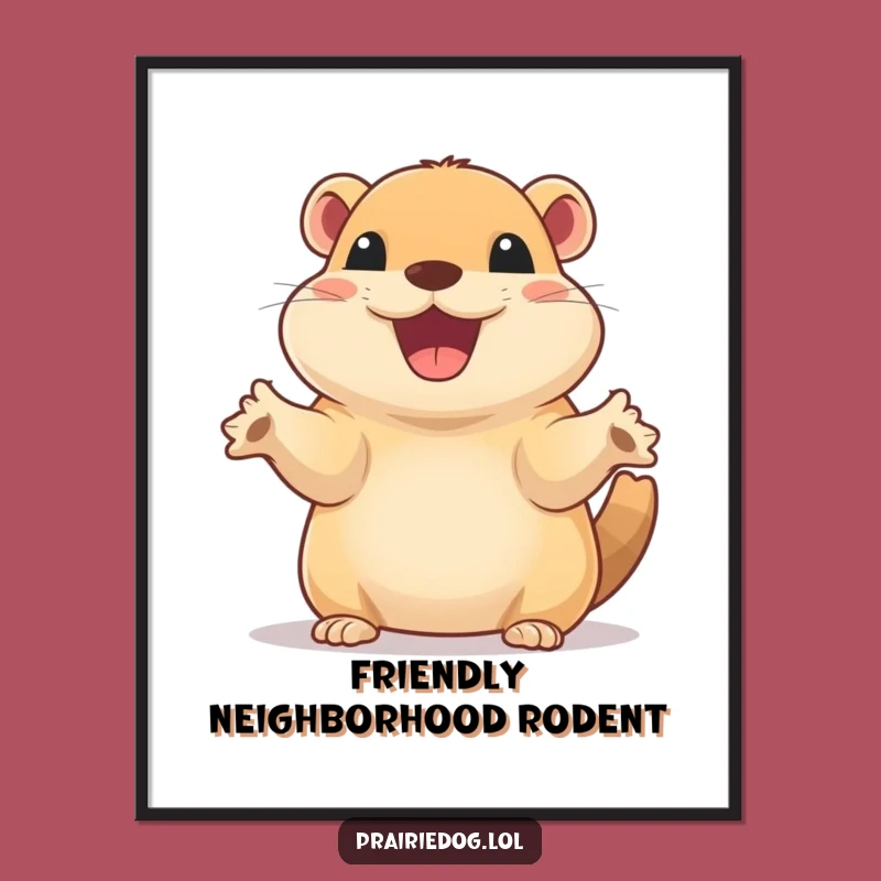 Funny Excited Prairie Dog Poster - Waving Art Gift