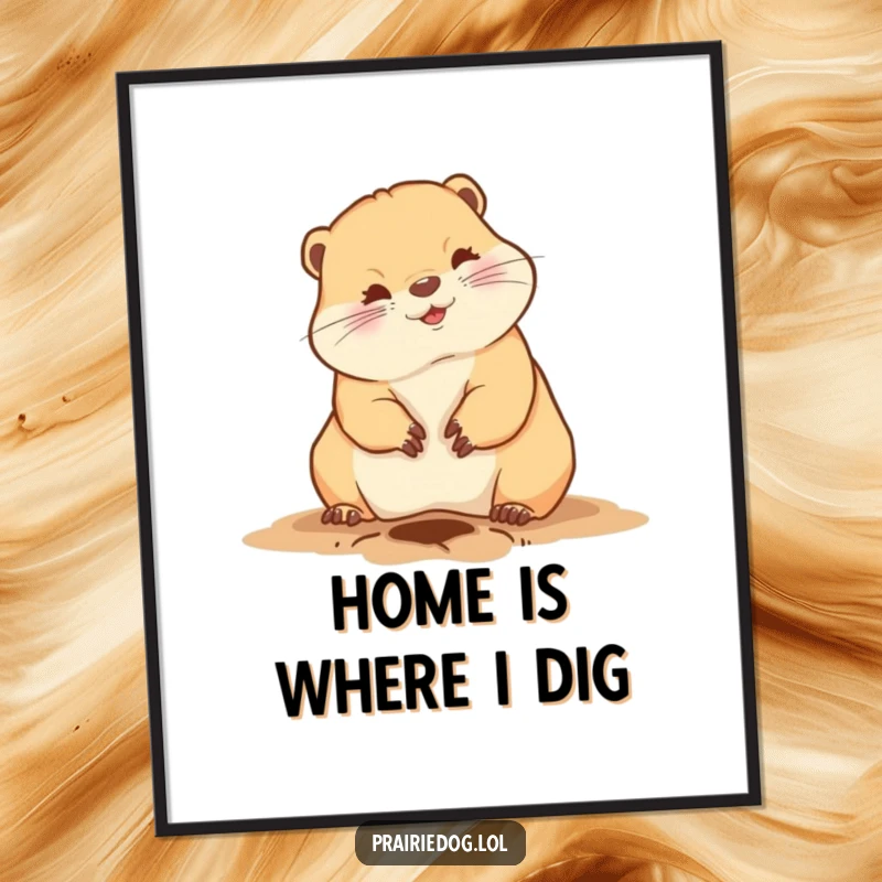 Funny prairie dog poster depicting a cute animal digging a small hole with its front claws, adding humor to wall art