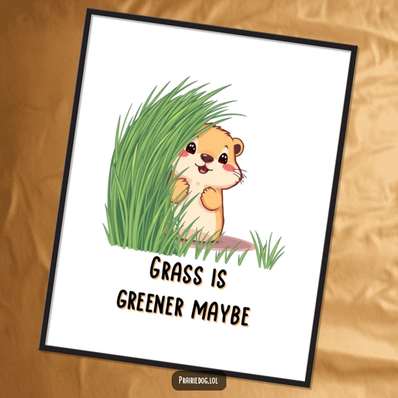 Funny Free Printable wall art featuring a curious prairie dog peeking from behind lush grass, adding charm.