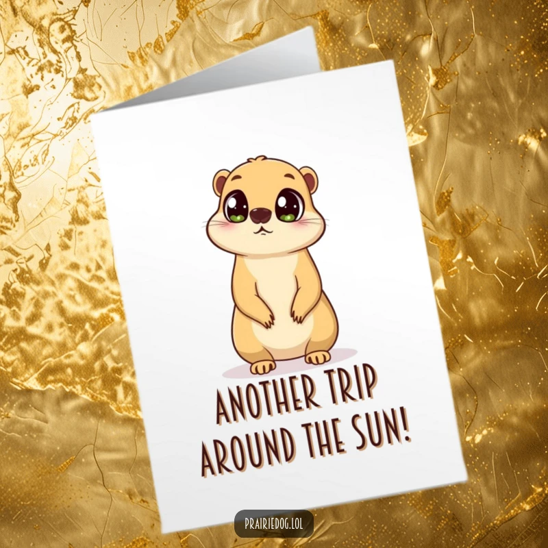 Funny Free Printable Birthday Card: Prairie dog with big curious eyes standing on hind legs, surveying with a playful spirit.