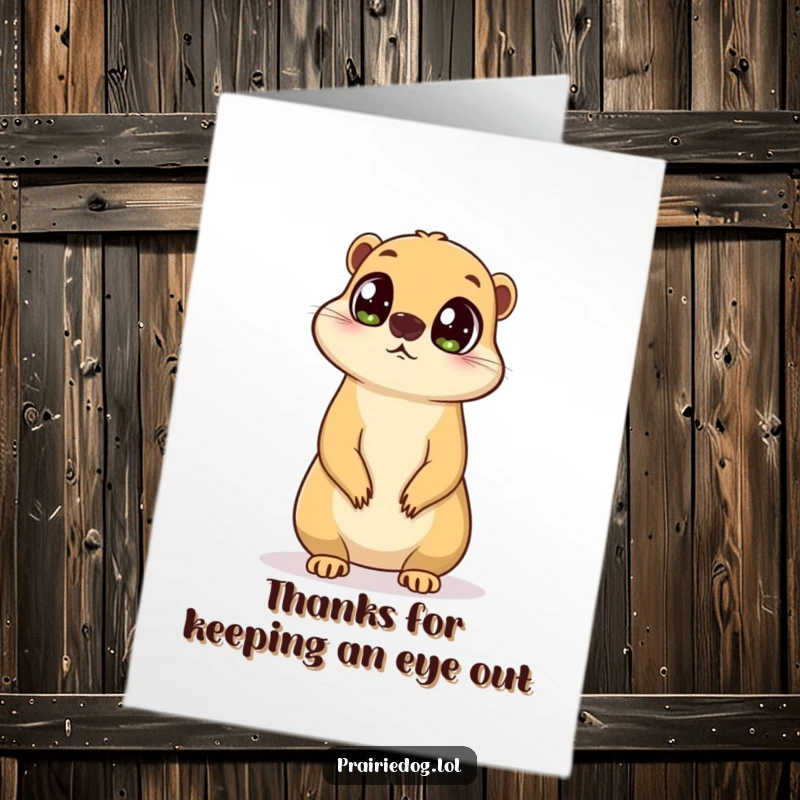 Funny Free Printable Thank You Card: Prairie dog with curious eyes stands surveying, expressing gratitude with a watchful, humorous tone.