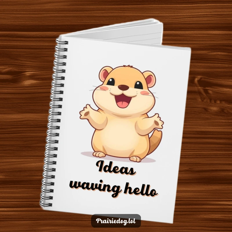 Funny notebook cover with a prairie dog sporting a wide, excited smile, waving its tiny paws.