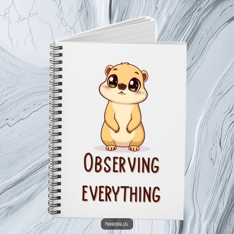Funny notebook cover with a prairie dog having big, curious eyes, standing on its hind legs and surveying.