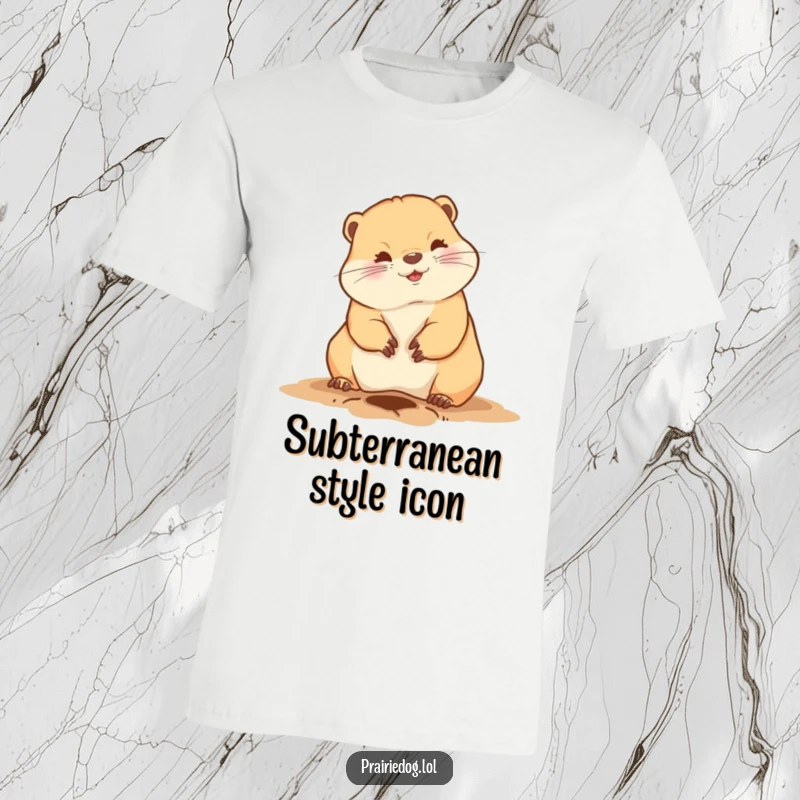 Funny prairie dog t-shirt featuring an adorable animal playfully digging a small hole with its front claws, a humorous design